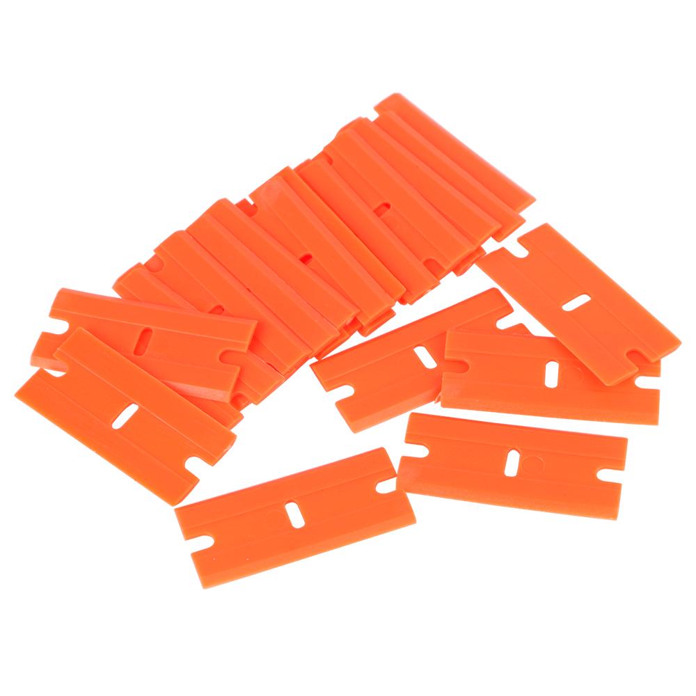 100pcs Double Edged Plastic Razor Blade Car Wrap Sticker Squeegee Window Glass Clean Scraper Car Accessories Label Clean Razor Glue Remover