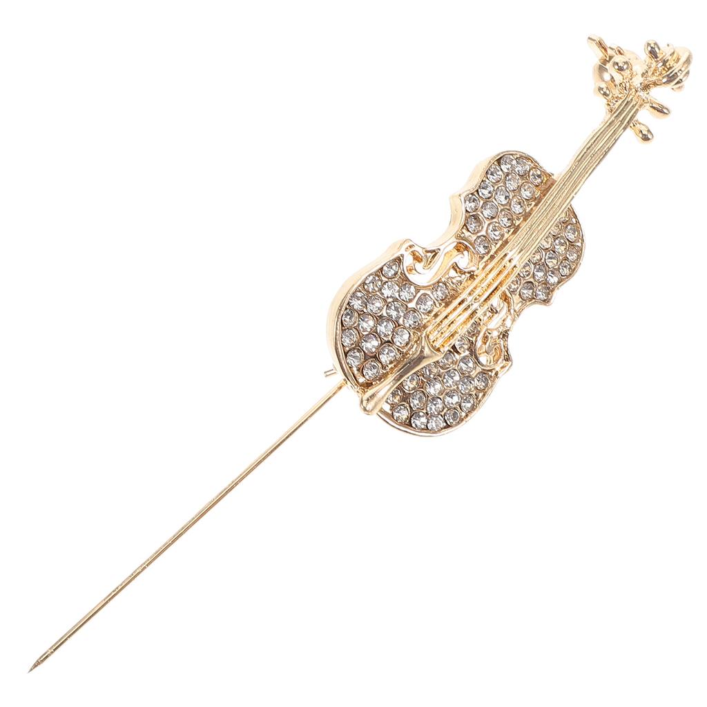 Golden Vintage Guitar Brooch Pin Rhinestone Crystal Musical Instrument Violin Brooch for Men Women Dress Suit Coat Hat