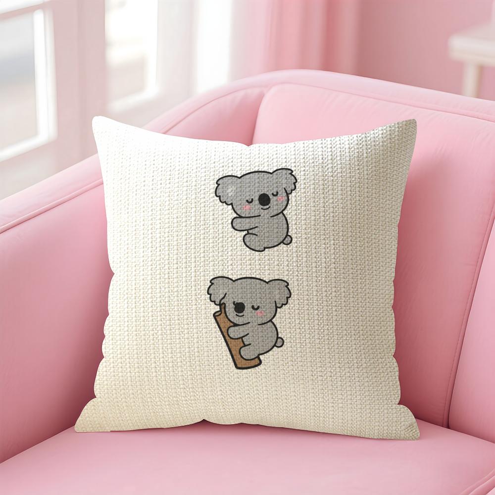 Cartoon Cute Koala Cushion Cover Natural Linen Organic Fabric DoubleSided Printing Sofa Home Decor Gift Pillow Case