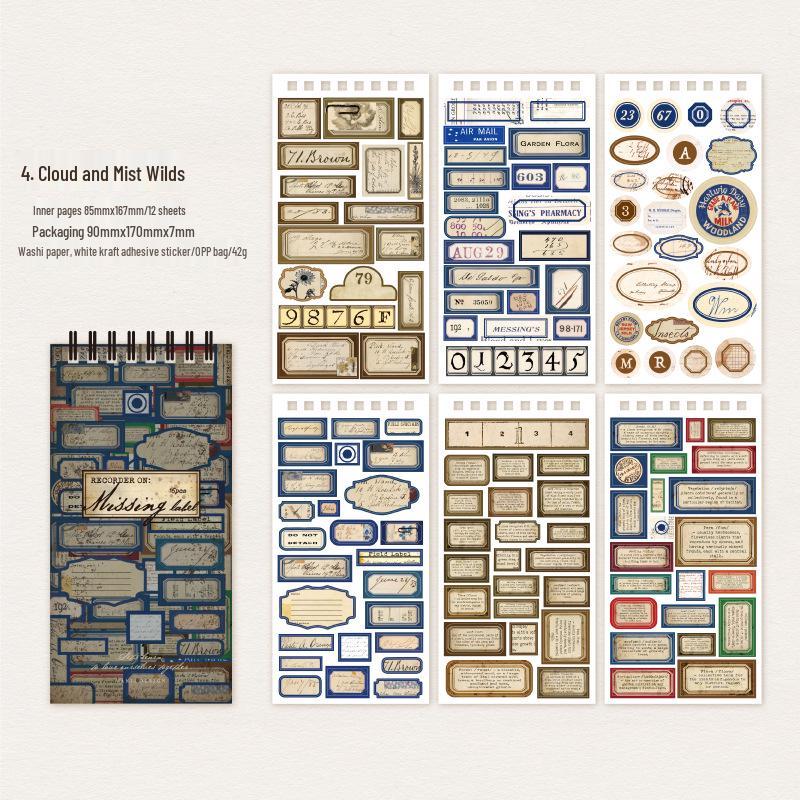 Yan Ji Retro English Label Sticker Book - 12 Decorative Pieces for Journals