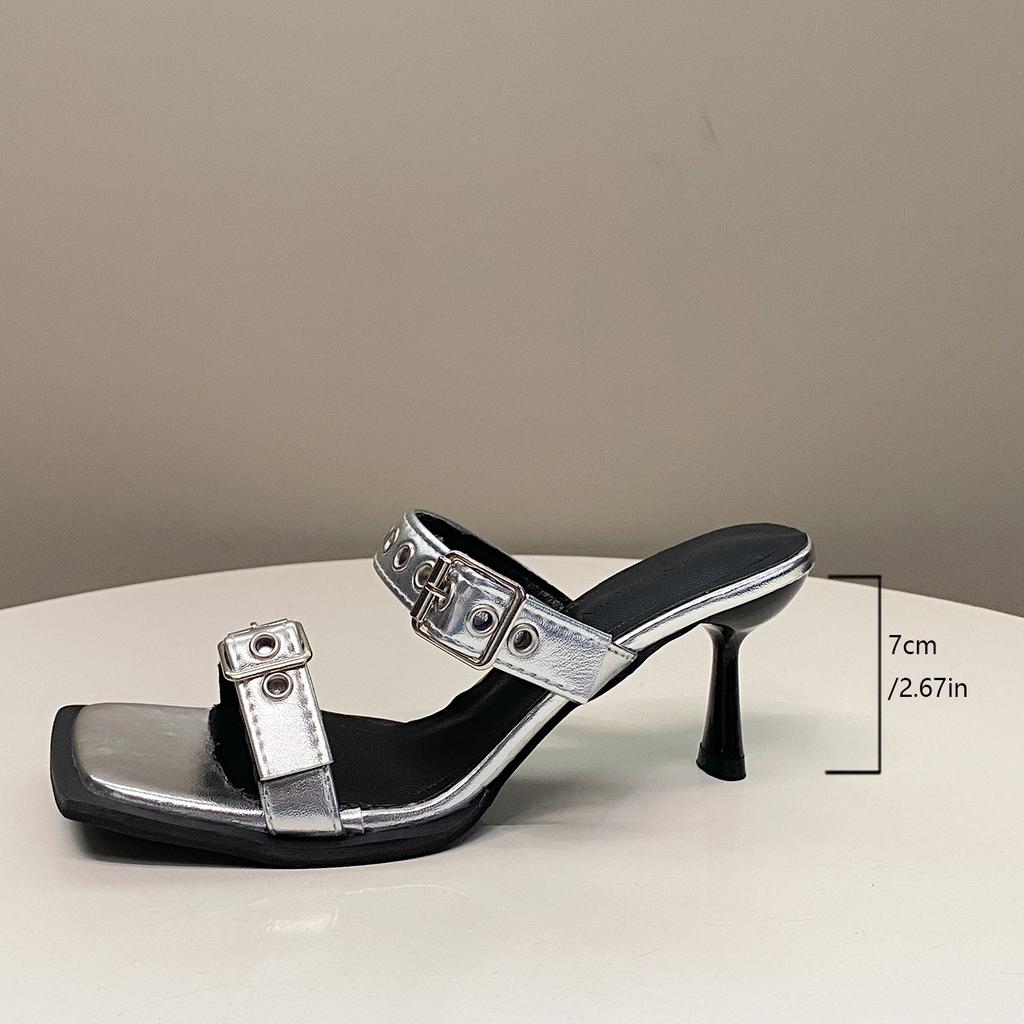 2024 Summer New Buckle Sandals Women's Sexy Line with Thin Heels Open Toe Slippers Fashion All-matching High Heels