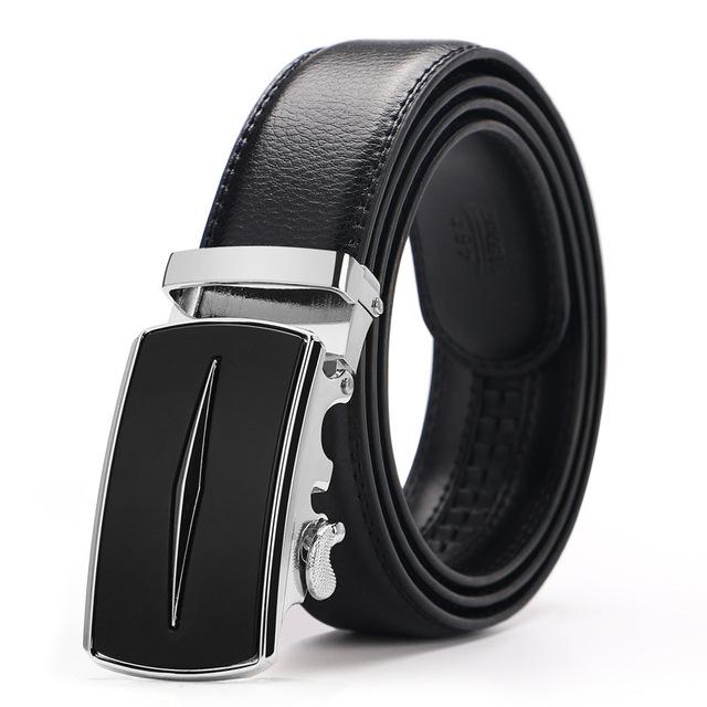 Genuine Leather Men's Simple Belt Fashion Designer Business New Belt Jaguar Pattern Decorative Alloy Automatic Buckle