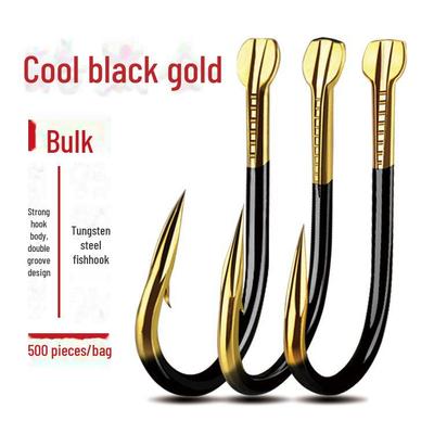 Ise Ni Izu Shin Kanto Doppelrillenbluthaken, Schwarz und Gold, Widerhaken/Widerhakenlos, Großpackung.