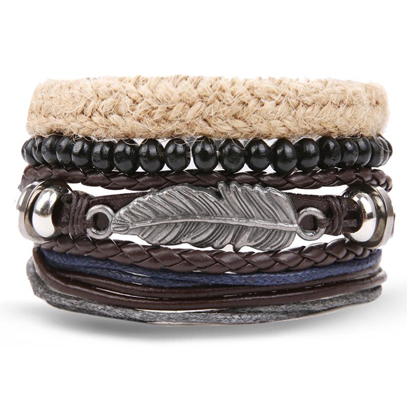Men's Vintage Multilayer Leather Bracelet with Hollow Triangle Beads