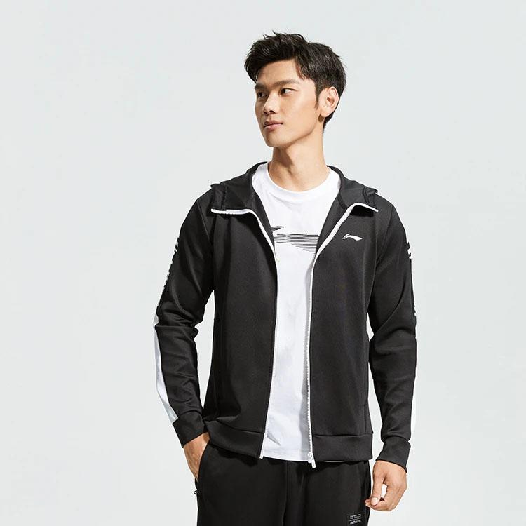 Li Ning Training Series Logo Print Color Block Zip-Up Hoodie Men Hoodies Black AWDR459-1