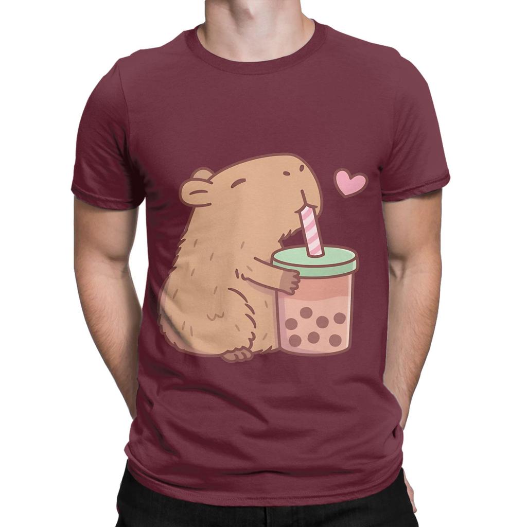 Cute Capybara Loves Bubble Tea Funny 100 Cotton TShirt capybara Tees Tops For Unisex