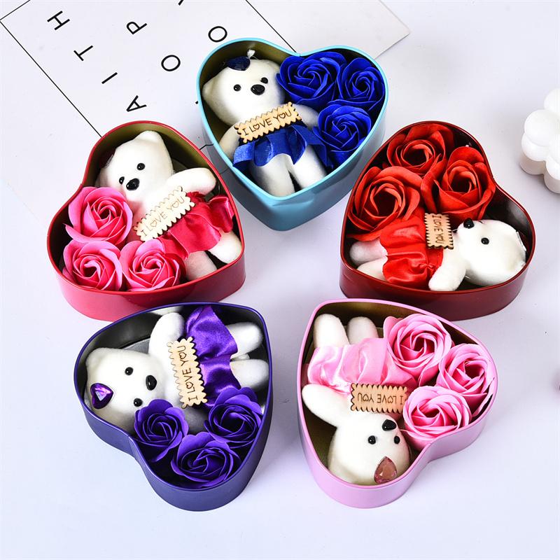 Bear Rose Gift Box Valentine'S Day Flower Love Box Bears Bouquet Wedding Birthday Home Party Decoration Gift For My Girlfriend