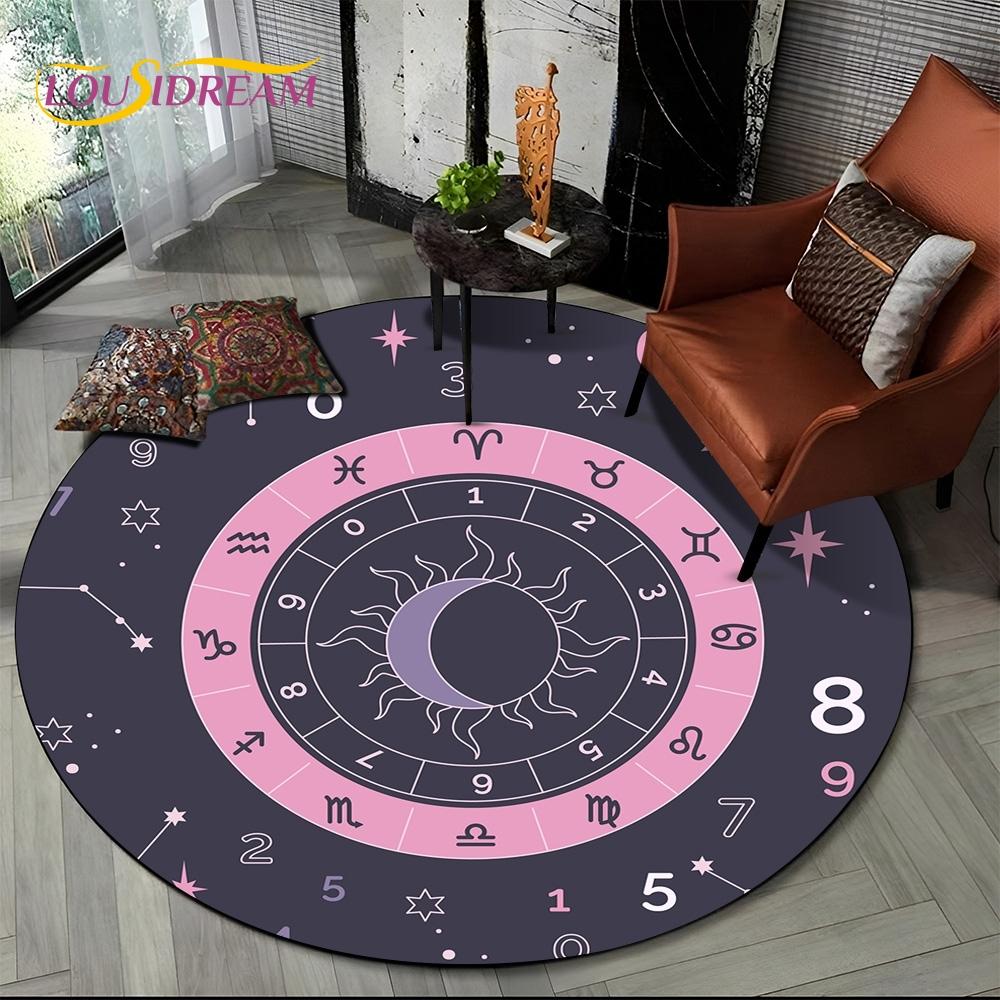 3D Mysteriou Sun Moon Tarot Mandala Magic Round Area Carpet Rug for Living Room Bedroom Kid Playroom Decor,Pet Area Rug Non-slip