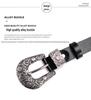 Women's Retro Carved Black Genuine Leather Belt with Pin Buckle