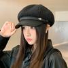 Leather brim duck tongue beret autumn and winter hat women's velvet warm octagonal hat fashionable versatile painter hat