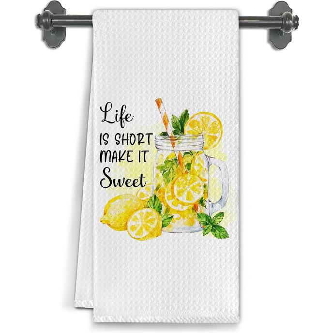 Italian Mediterranean Lemons Kitchen Towels, Capri Amalfi Coast Lemon Party Decorative Dish Tea Hand Towels for Kitchen Bathroom Decor,16x24 Inch Set