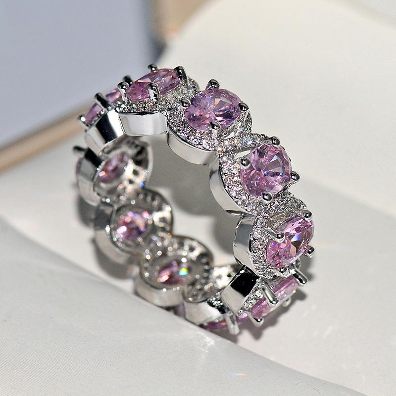 Fashion Luxury Charm Oval AAAA Super Flash Zircon Ring Pink Zircon Ring Women's Jewelry Wedding Party Jewelry  Silver Ring