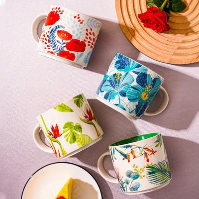 Hochwertige Keramiktasse mit floraler Glasur, Haushalt, großes Fassungsvermögen, Retro-Trinkbecher für Paare