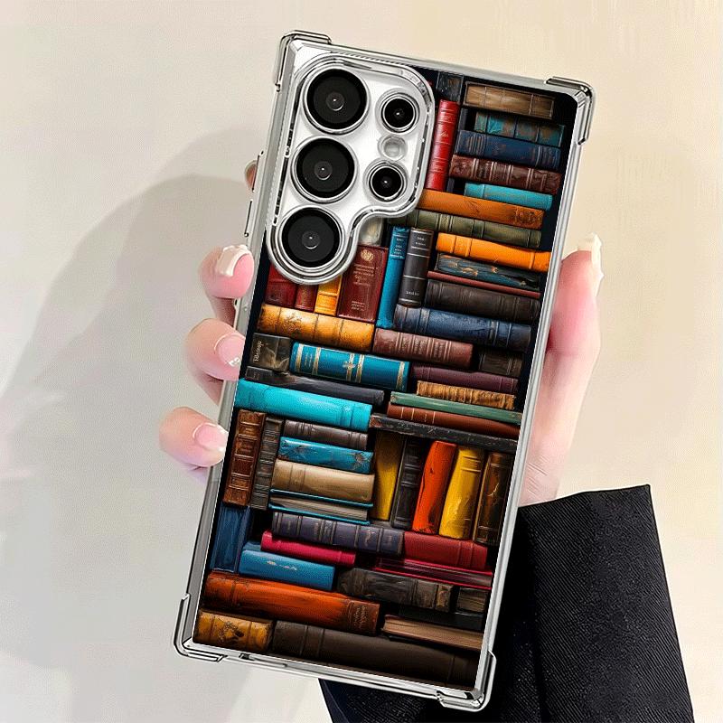 Read Books Illustration Bookshelf Soft Phone Case For Samsung Galaxy S26 Ultra S25 Edge S24 FE S23 Plus S22 S21 + S20 Plating An