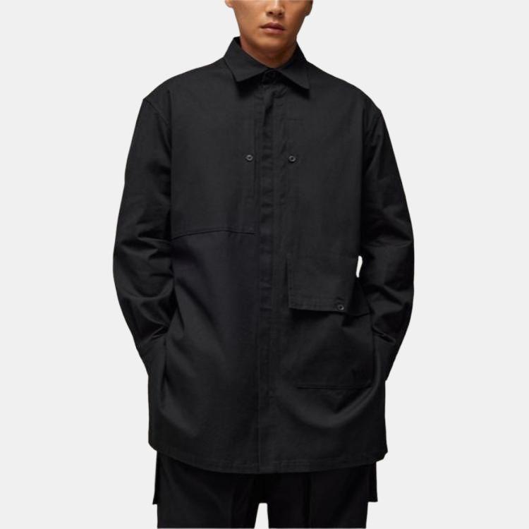 Y-3 Solid Color Polo Collar Pocket Jacket Unisex Jacket Black IN4342