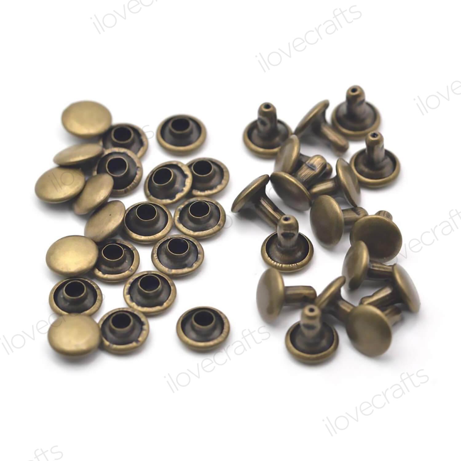 

100 комплектов шпилек с заклепками и заклепками для изделий из кожи 5 мм, 6 мм, 7 мм, 8 мм, 9 мм, 10 мм, 12 мм 5x5mm бронзовый