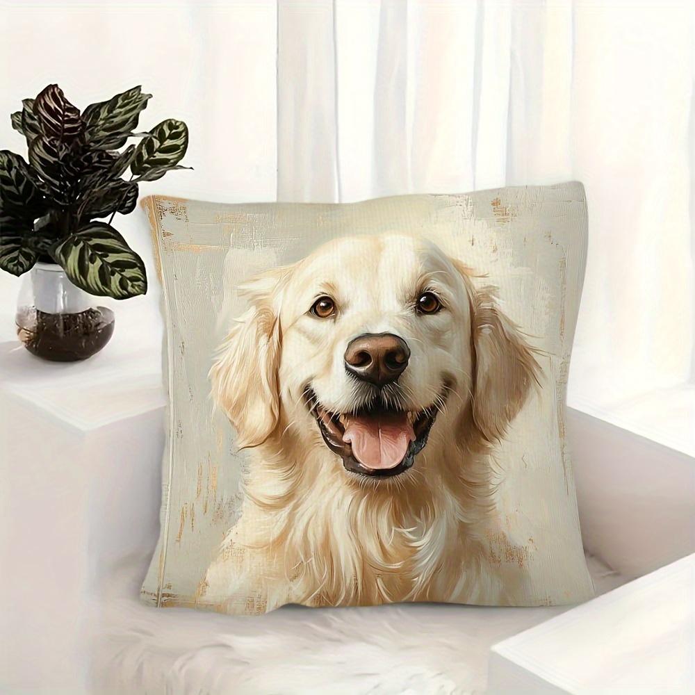 1Pc Vintage Oil Painting Golden Retriever Throw Pillow Cover,Suitable For Sofa,Bedroom,Living Room,A Warm Gift For Dog Lovers