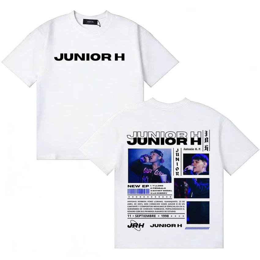 Streetwear Rapper Junior H New Album Tour T Shirt Unisex Women Short Sleeve Gothic Double Sided Print Hip Hop Casual Y2K Tee Unisex