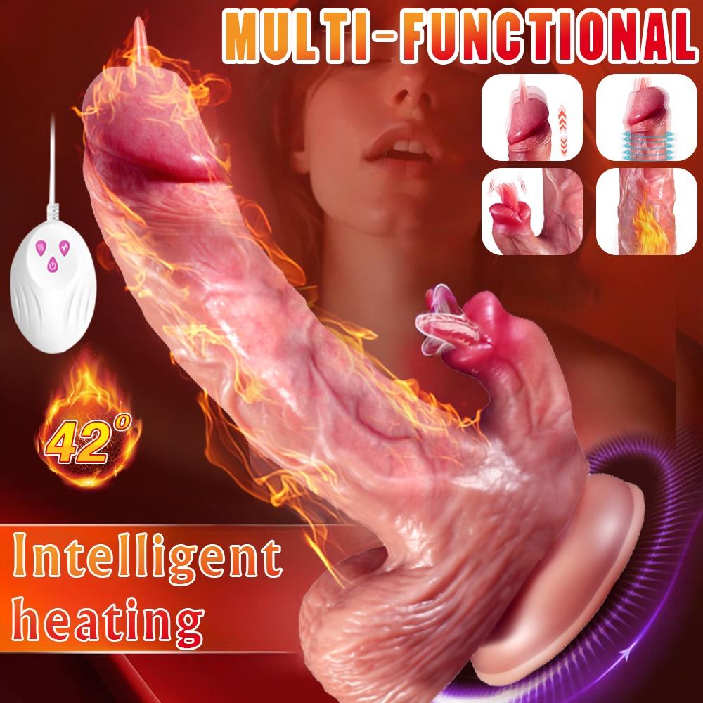 8.7" Realistic Vibrating Silicone Dildo, 9 Vibration Modes, Telescopic & Tongue Licking Function, Heating Waterproof Rechargeable Toy