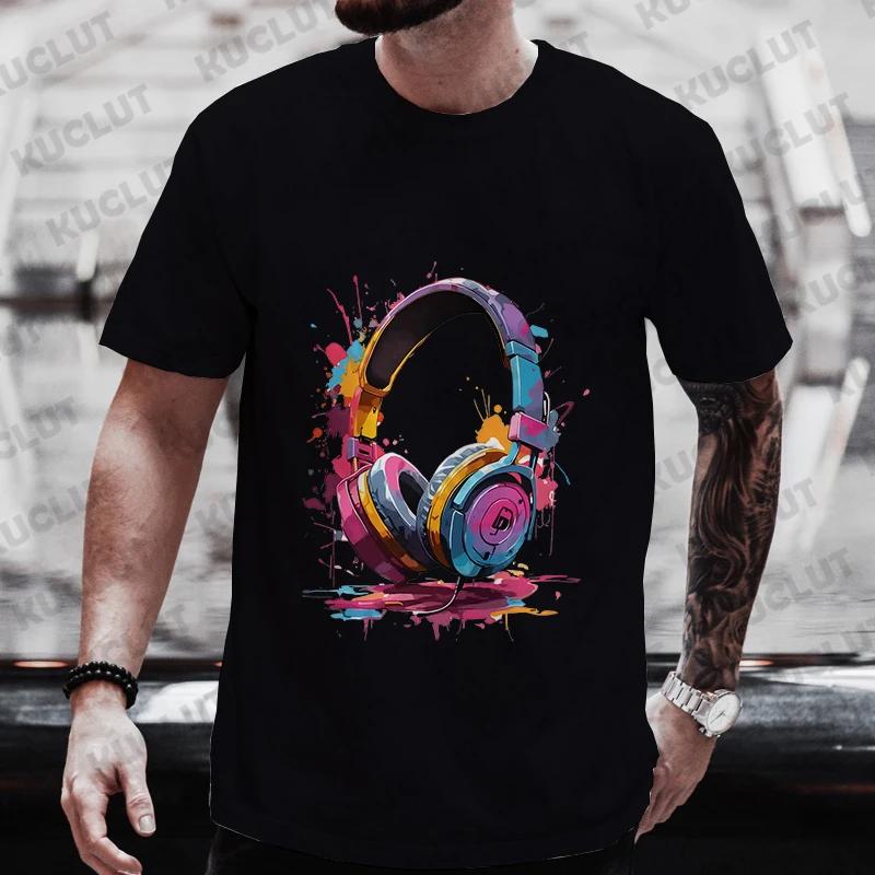 Men's Summer Graphic T-shirt with Hip Hop Fusion Earphones