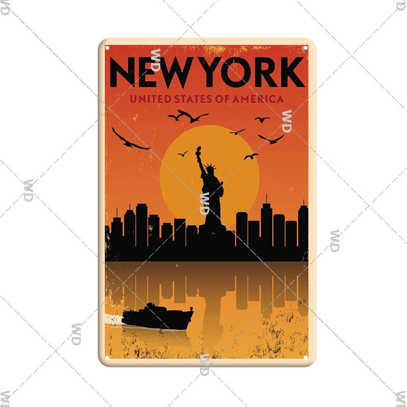 Vintage krajobraz miejski metalowa plakietka emaliowana londyn paryż floryda nowy jork plakaty podróże dekoracje płyta metalowy obrazek dekoracje ścienne barowe