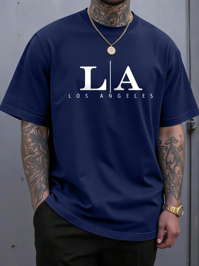 Mens Fashion Round Neck Short Sleeve Letter Graphic Casual TShirt Los Angeles T Shirt Harajuku Oversized T Shirt  Men Clothing