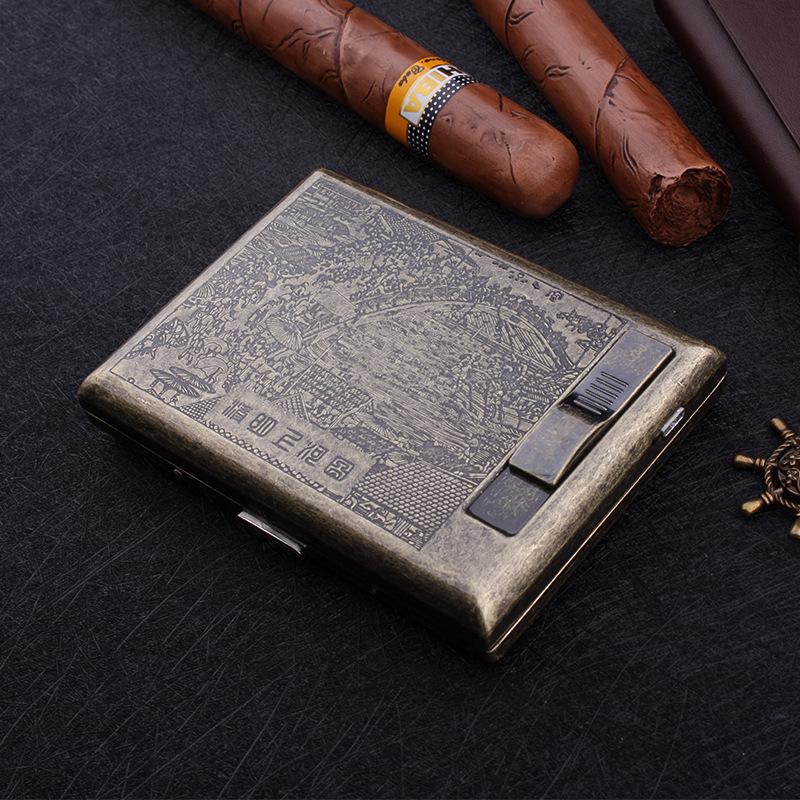 Noble Pie GP9029 Bronze Floral Multifunctional Cigarette Case & USB Lighter (Holds 20 Cigarettes)