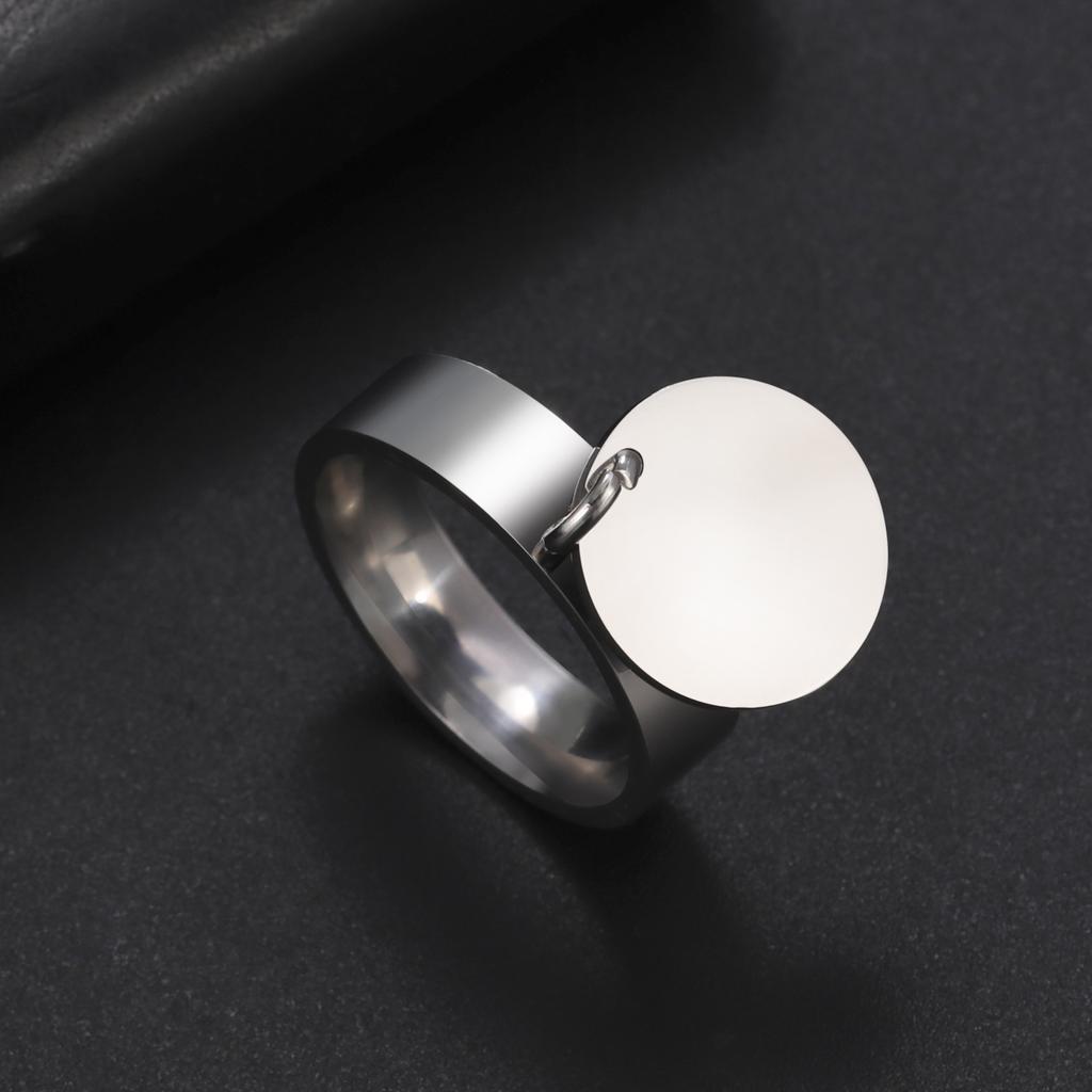Dreamtimes Fashion Women's Ring Stainless Steel Round Heart Pendant Korean Couple Ring Jewelry Engagement Gift