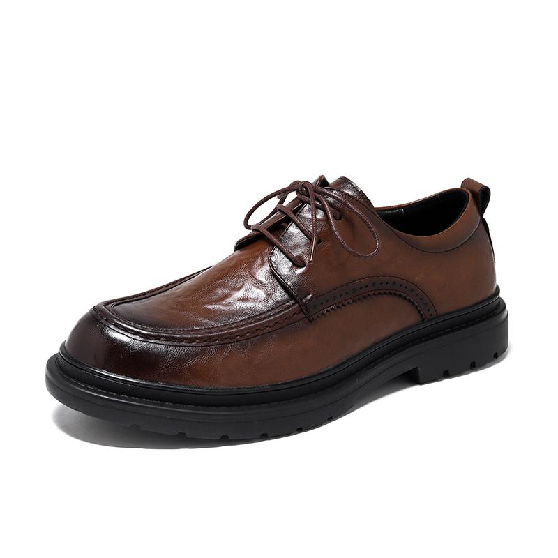 New Lace-Up Oxford Shoes Men'S Comfortable Genuine Leather British Thick-Soled Business Leather Shoes For Spring