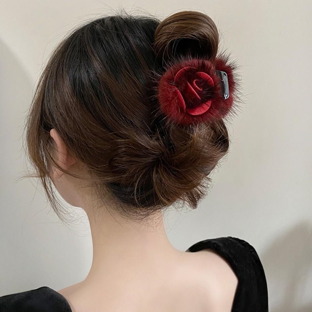 Soft Fur Half Updo Hairpins Hair Decoration Plush Hair Claw Fashion Ponytail Holders  Women