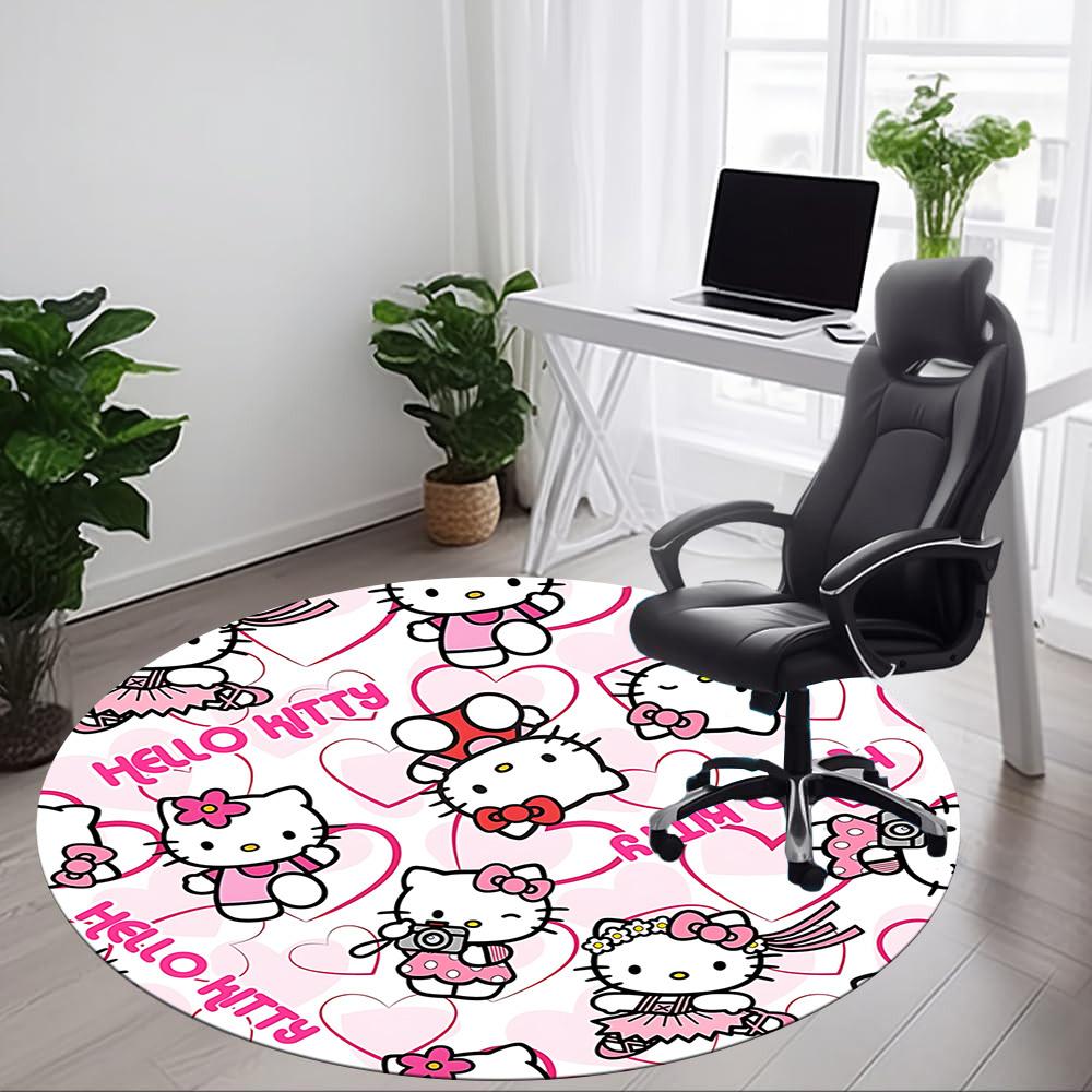 1pc Hello Kitty Chair Carpet for Office Non Slip, Machine Washable Rug for Office, Room Holiday Decor for Christmas, Birthday Polyester