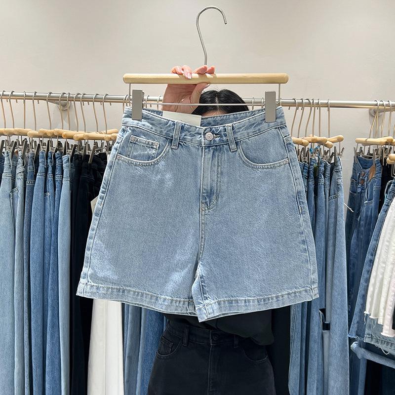 

Korean Style High-Waisted Denim Shorts for Women - Summer 2025 Casual, Slimming, Petite Fit L светло-синий