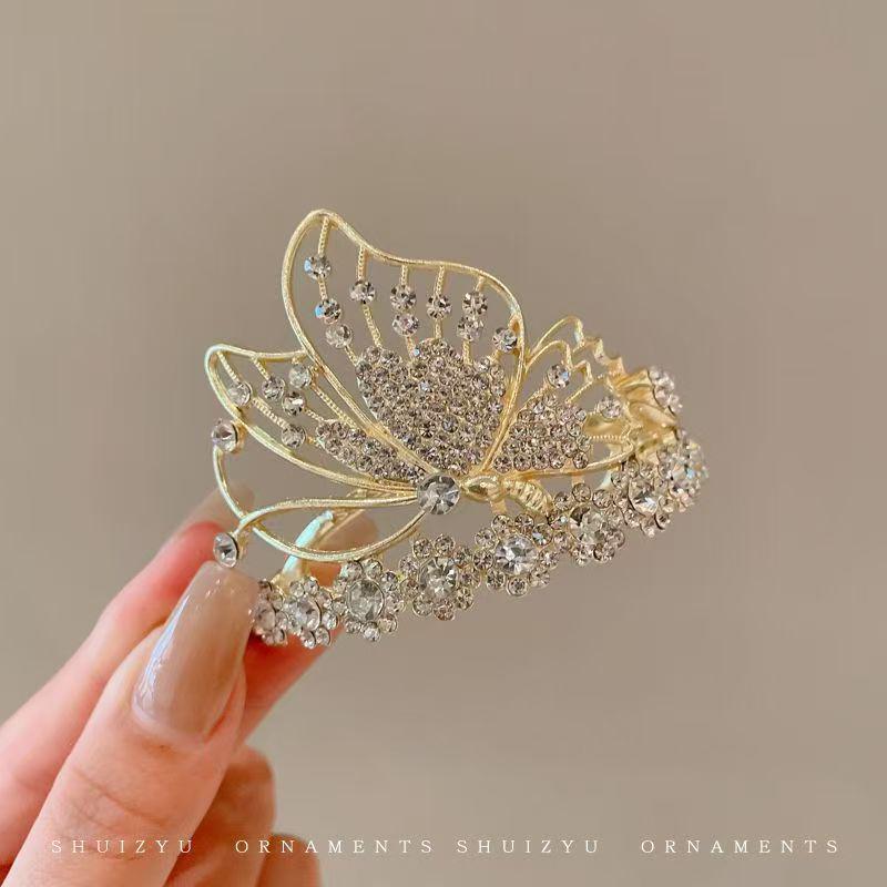Exquisite Butterfly Flower Tassel Claw Clip with Pearl Pendant