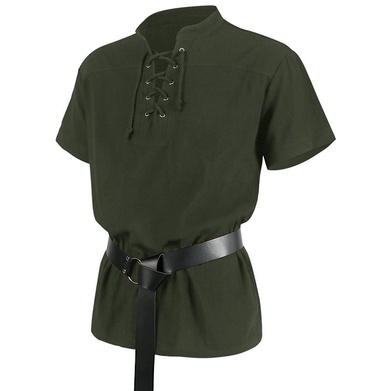 High-Quality Fashionable Men's Bandage Short-Sleeved Medieval Renaissance Shirt Gothic Men's Warrior Shirt for Men