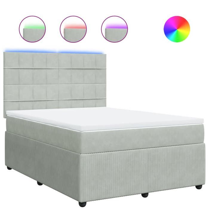 VidaXL Sommier à lattes de lit et matelas Gris clair 140x190cm Velours 3294634