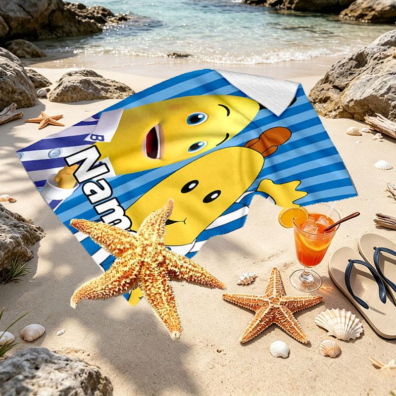 Custom Name Personalized Bananas in Pyjamas Print Beach Towel, for Trip Camping Beach Party Home Decor, Birthday Gift for Family & Friends