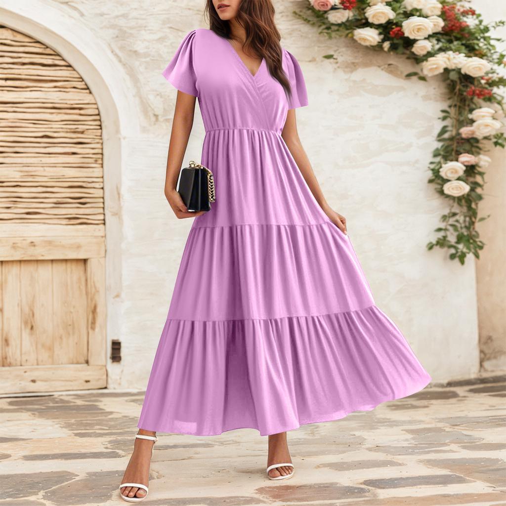 Dámské splývavé šaty Dámské letní šaty Ležérní maxi šaty s krátkým rukávem Formální maxi šaty