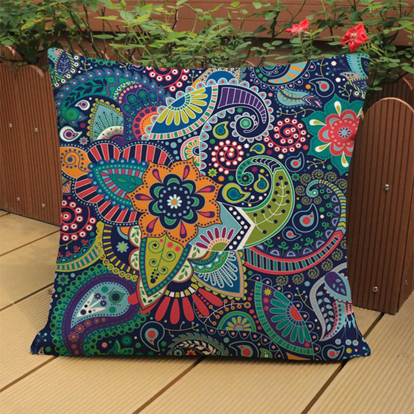Purple Mandala Flower Pattern Cushion Cover Indian Thailand Buddism Home Decorative Throw Pillow Cover Cotton Linen Pillow Case