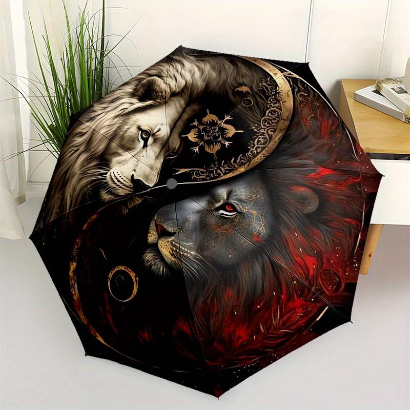 Yin Yang Lions: A Symbolic Fusion of Strength and HarmonyUmbrella, Portable 3-Fold Compact Umbrella for Men & Women Gift