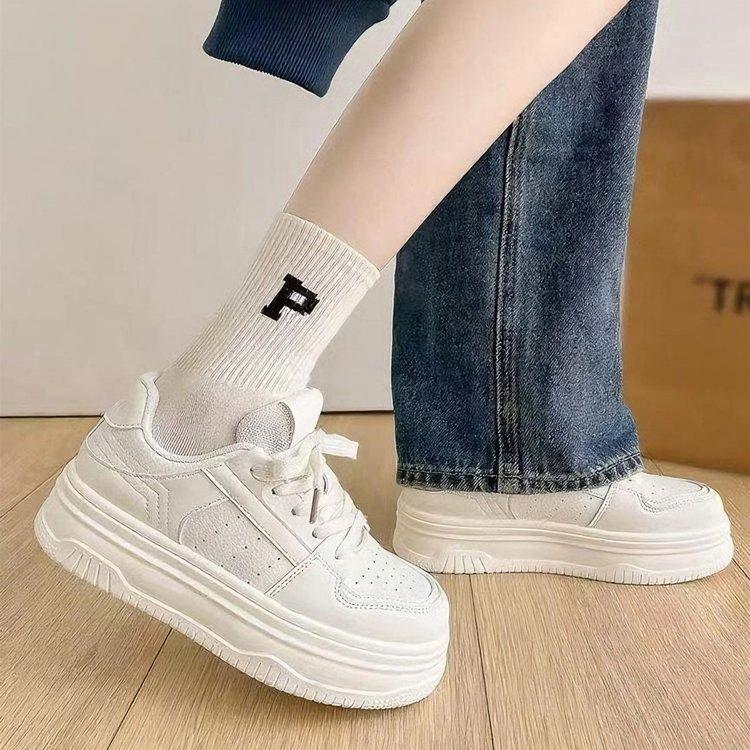 Hong Kong Style Thick-soled Autumn New Leather Sports Muffin Shoes, Student Height-increasing Casual Board Shoes