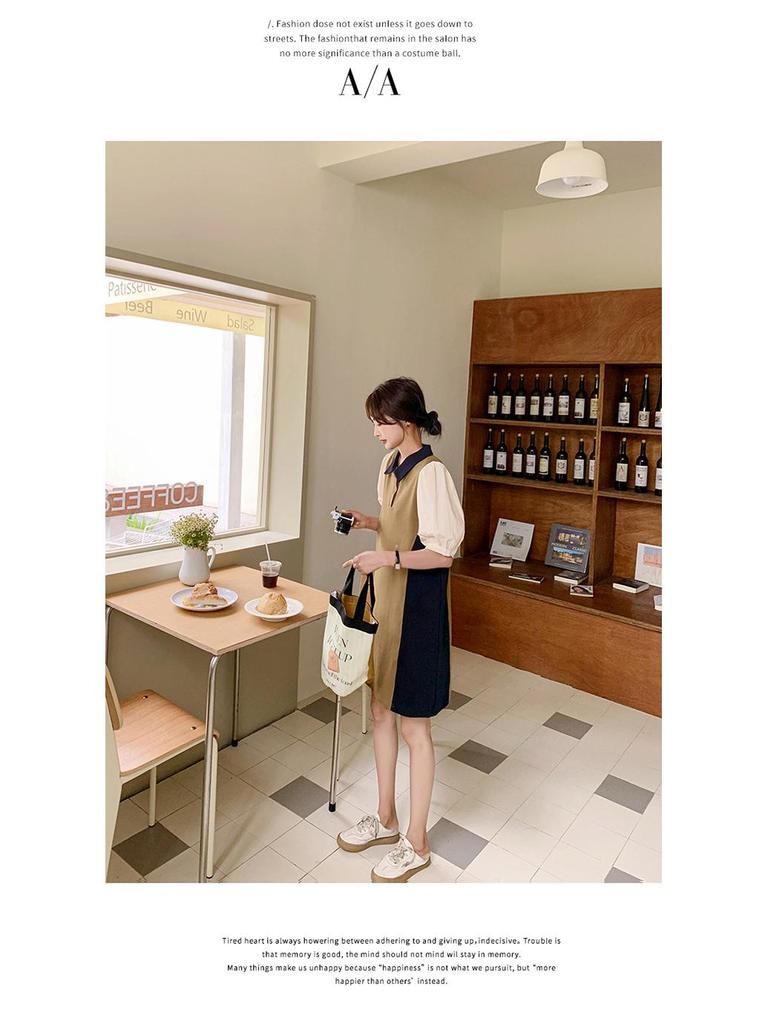2024 Khaki Polo Dress: Small Size, Contrast Stitching, Summer Style, Loose Fit