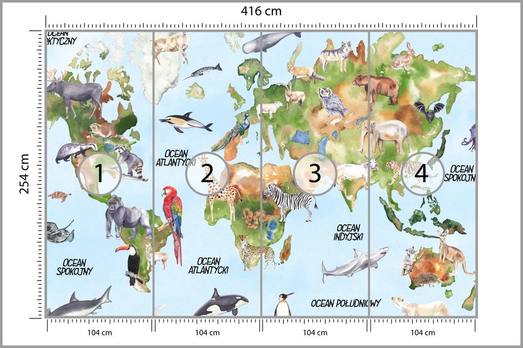 Photomural Watercolour World Map Non-Woven 416x254