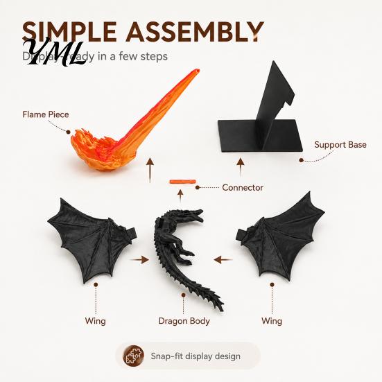 Collectibles for Fantasy Theme Decorations Bookshelf Dragon Ornament, 3D Printed Fire-Breathing Dragon, Flying Sturdy Model Office Desk Sculpture Home