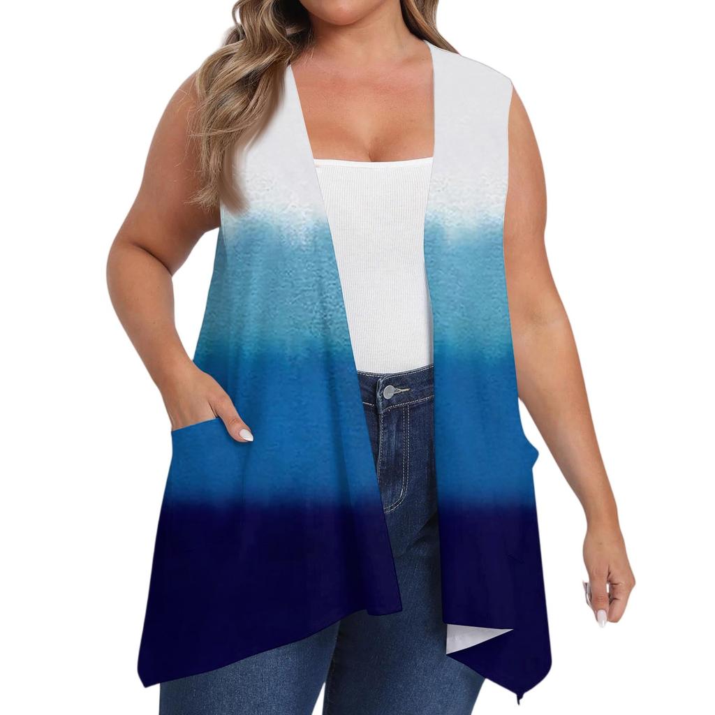 Women's Loose Casual Printed Sleeveless Vest With Pocket Cardigan Jacket Cardigan Jacket