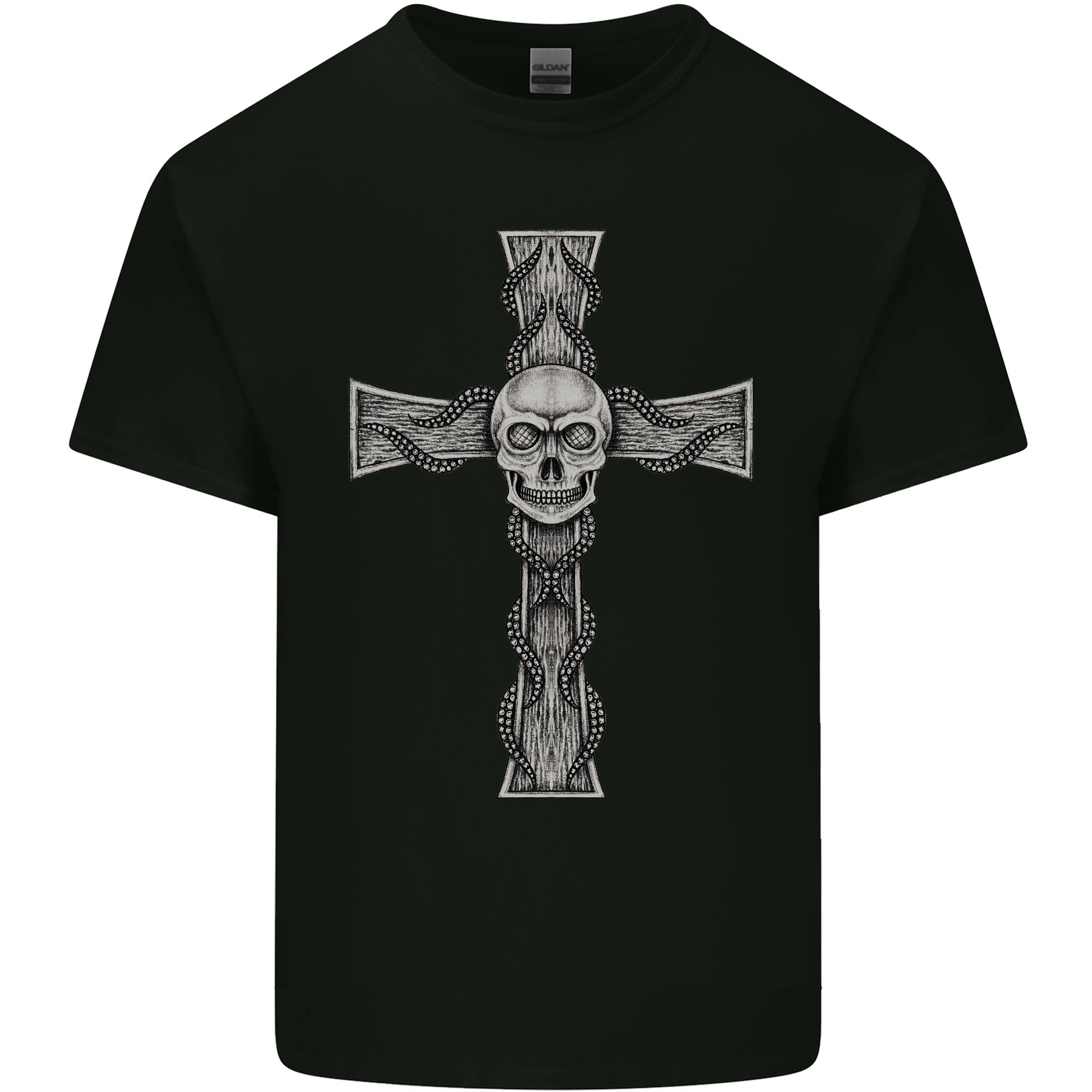 A Gothic Skull and Tentacles on a Cross Unisexs Light Cotton TShirt S