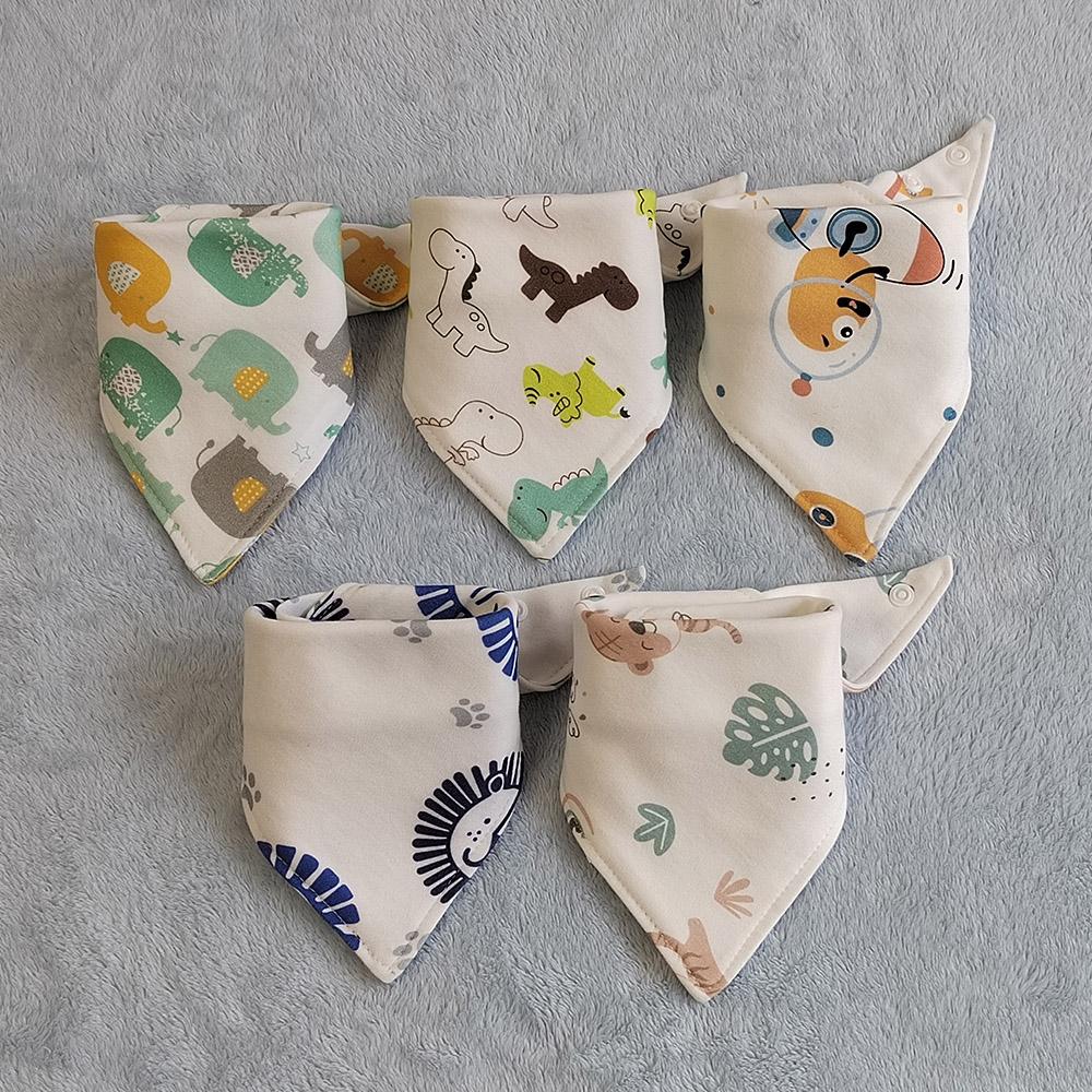 Triangle Bandana Bib 5Pcs Set 100% Cotton Newborn Baby Bibs Soft Absorbent Animal Print Infant Saliva Towel Unisex Feeding Bib