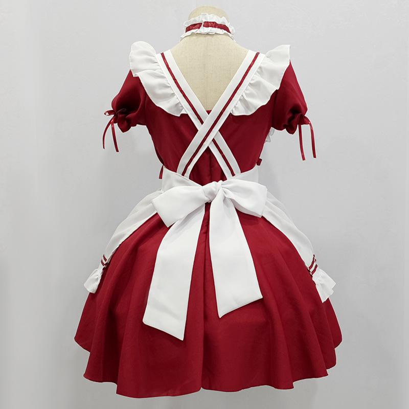 Cos sweet beautiful woman maid outfit red sweetheart maid uniform dress suit women's clothing