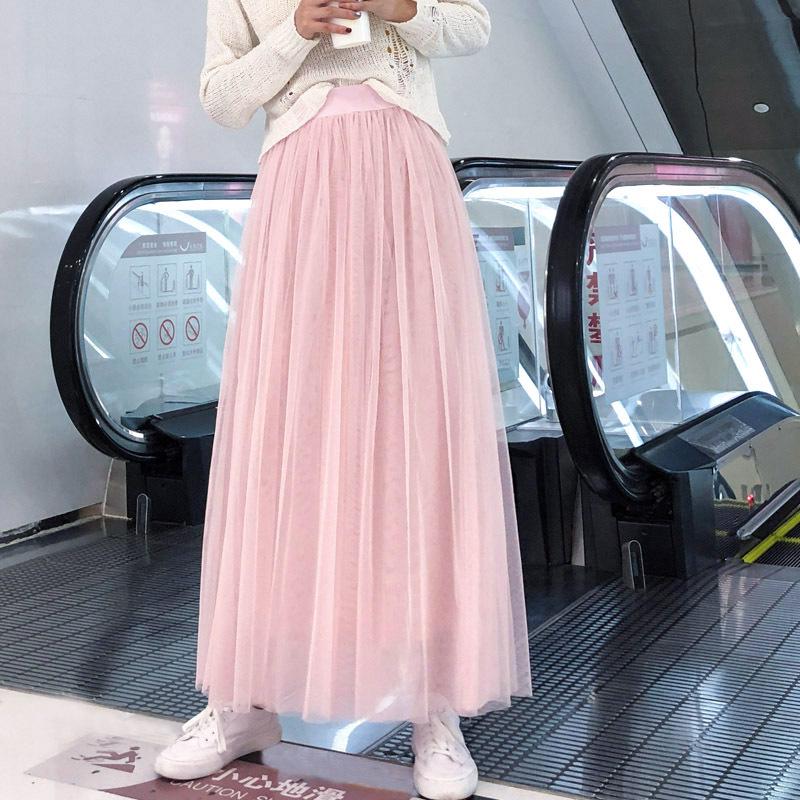 Korean High-Waist Mid-Length Tulle A-Line Skirt - Spring/Summer Pleated Mesh Design