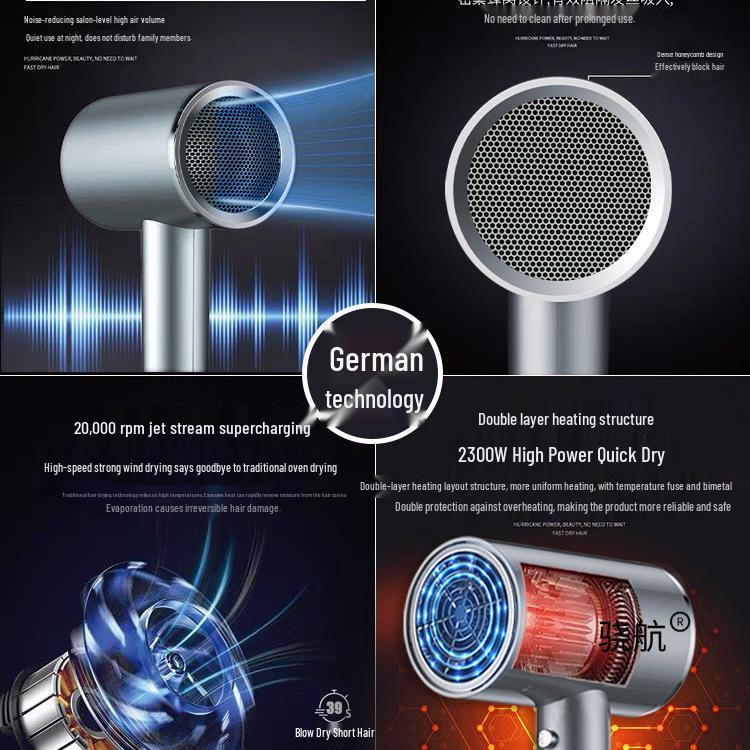 High Power Quiet Hair Dryer with Negative Ion Technology for Quick Drying, Ideal for Dorms and Men's Use