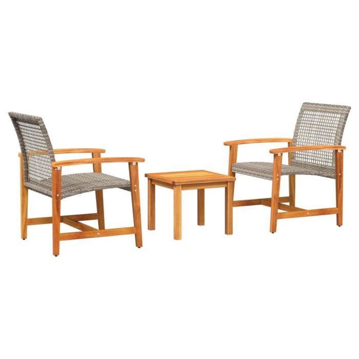 VidaXL Ensemble de Bistro 3 pcs, Chaises avec Table, Salon de Jardin Terrasse Patio, Moderne, Gris Résine Tressée et Bois 367602